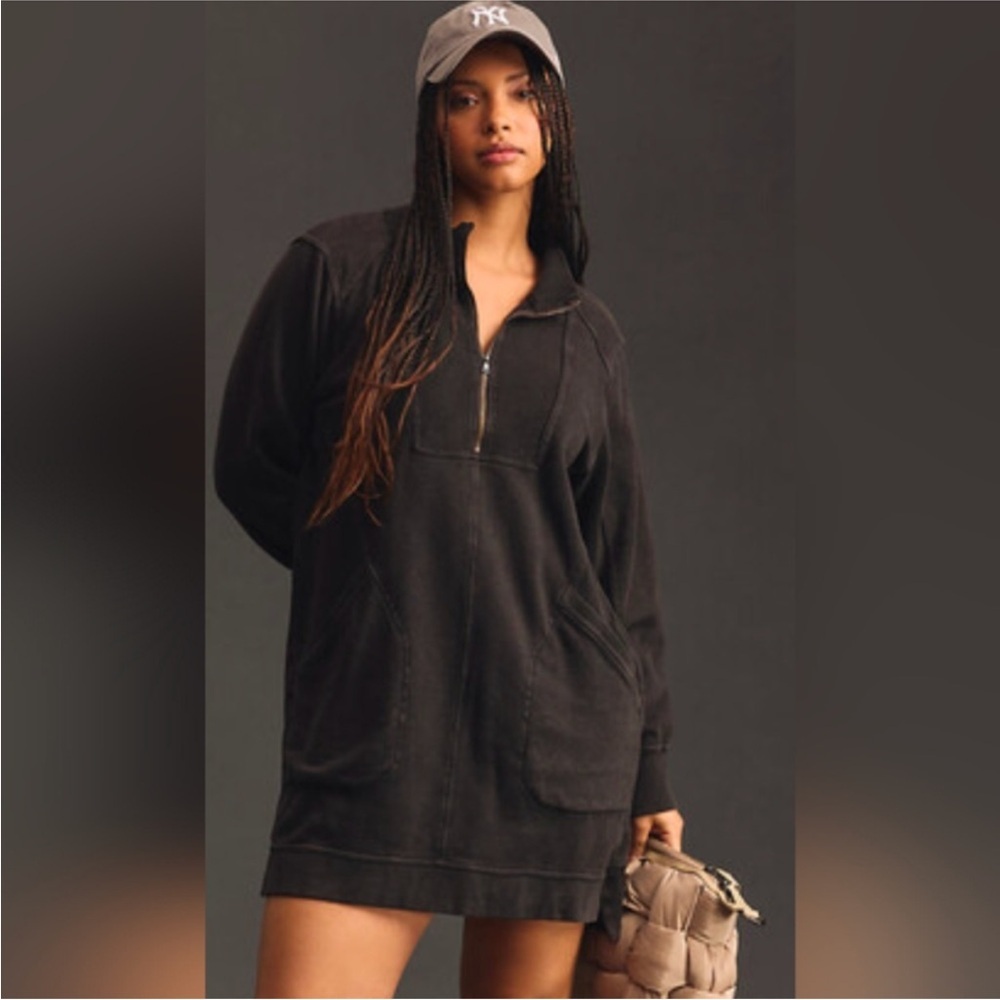 Daily Practice by Anthropologie Meru Zip-Front Mini Dress – Size S | Charcoal - Picture 2 of 10